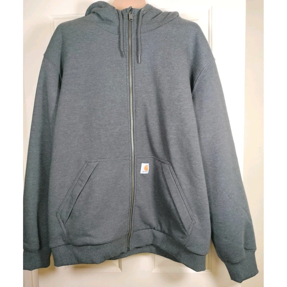 Carhartt Rain Defender Full-Zip Hoodie Mens 2XL Gray Heavyweight Work Jacket